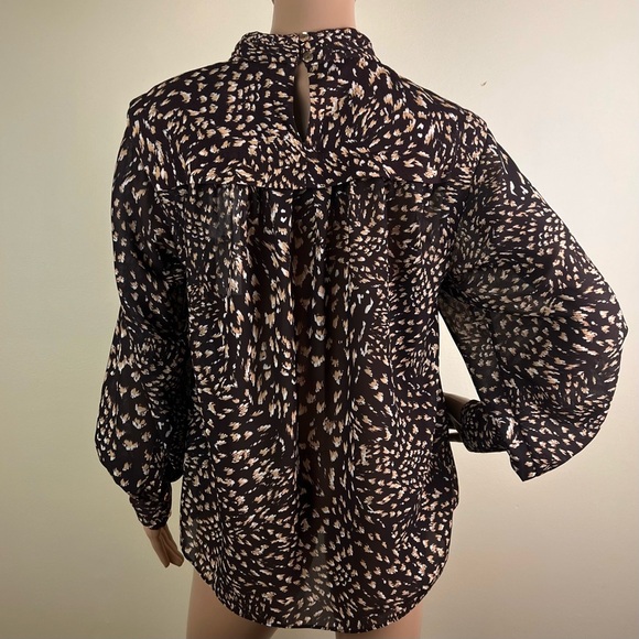NEW JONATHAN SIMKHAI BROWN PRINTED CHIFFON MOCK NECK TOP - Picture 8 of 9